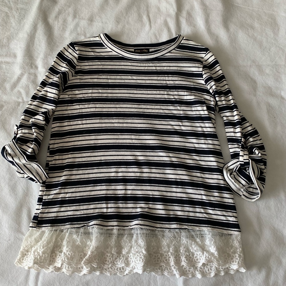 Max And Riley Age 18 Girls Top Striped 3/4 Sleeve Rayon Poly Length 22”